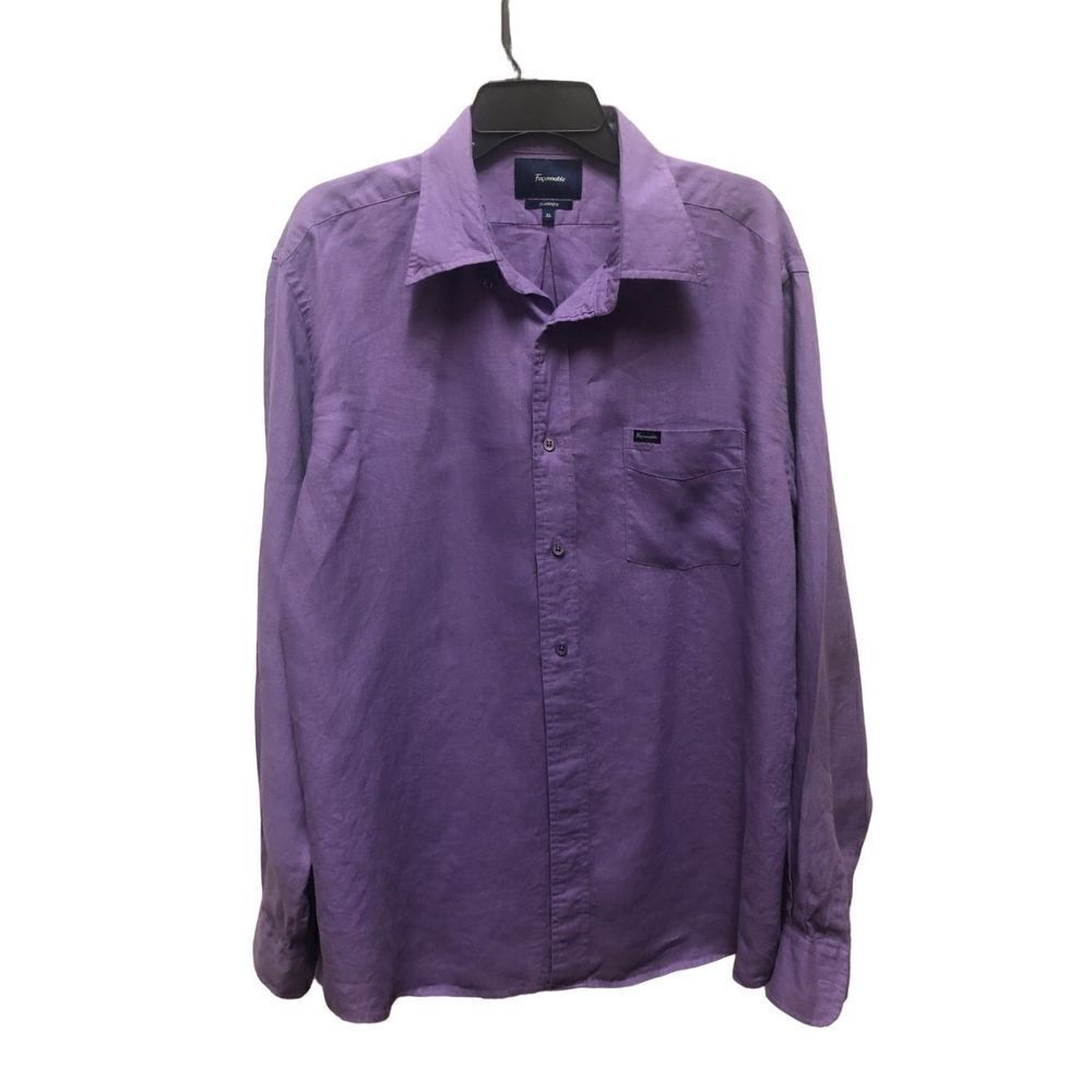 Faconnable Men’s Solid Purple Linen Long Sleeve Collared Button Up Shirt Size XL